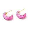 Enamel Moon Stud Earrings with Cubic Zirconia EJEW-F281-20G-2