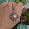 Copper Wire Wrapped Moon with Synthetic Moonstone Drop  Pendant Necklaces FS-WG5A52F-01-1