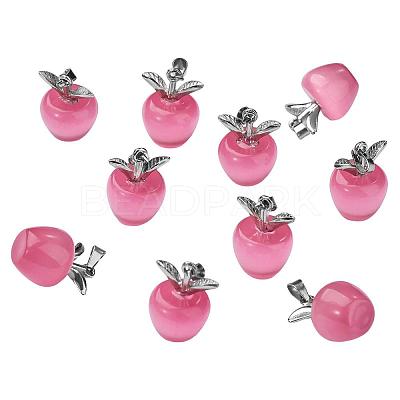 10Pcs Apple Gemstone Charm Pendant Crystal Quartz Healing Natural Stone Pendants Pink Silver Buckle for Jewelry Necklace Earring Making Crafts JX525A-1