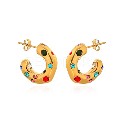 304 Stainless Steel Rhinestone C-Shaped Stud Earrings FS-WGCE1EF-02-1