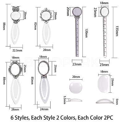 Tibetan Style Bookmark Cabochon Settings and Transparent Oval Glass Cabochons TIBE-SC0001-05-1