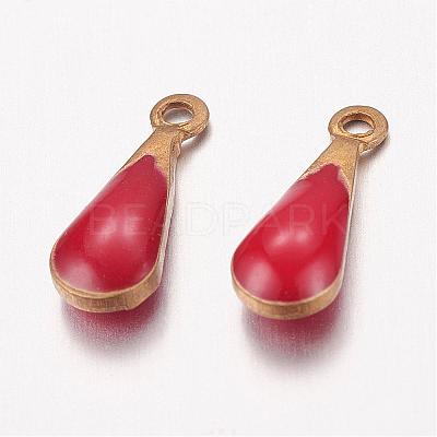 Antique Golden Plated Brass Enamel Teardrop Charms KK-Q571-01G-1