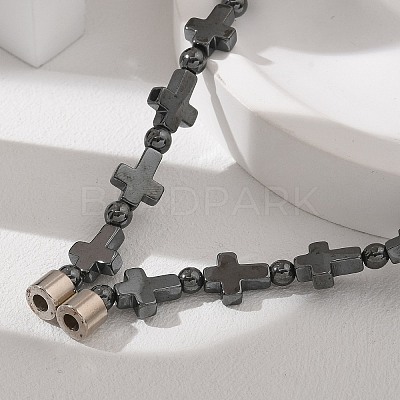 Round Cross Synthetic Non-Magnetic Hematite Beaded Necklaces NJEW-R020-03-1