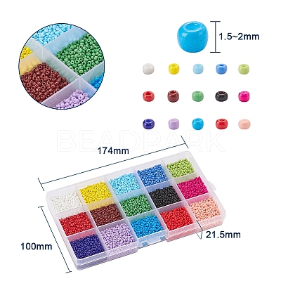 195G 15 Colors Glass Seed Beads SEED-YW0001-11A-1