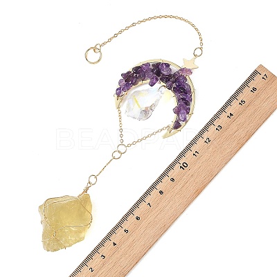Natural Amethyst Chips & Brass Moon Suncatchers HJEW-JM05018-01-1