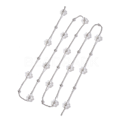 Flower Glass Beaded Link Chain AJEW-JB01207-02-1