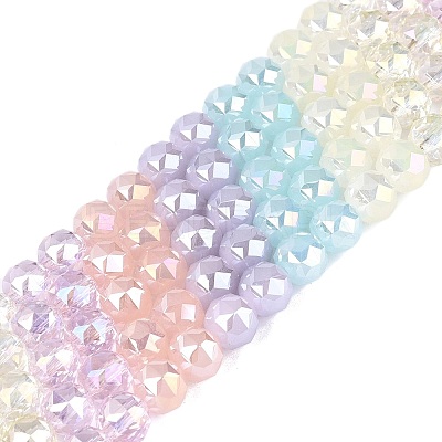 Electroplate Imitation Jade & Opaque & Transparent Glass Beads Strands EGLA-Q135-8MM-A02-1