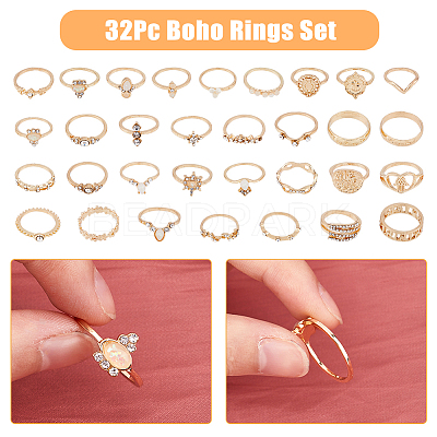 32Pcs 32 Style Alloy Finger Rings Sets with Crystal Rhinestone RJEW-FI0001-04-1