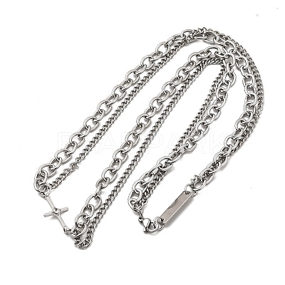Gothic Style 304 Stainless Steel Link Double Layer Necklaces for Men FS-WG470F1-05-1