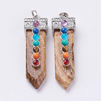 Natural Picture Jasper with Synthetic & Natural Mixed Stone Chakra Big Pendants G-E415-A14-1