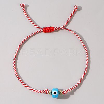 Adjustable Handmade Lampwork Evil Eye Cotton Cord Braided Bead Bracelets WGE50B5-02-1