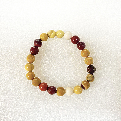 Natural Mookaite Round Beaded Stretch Bracelets BJEW-F203-07-1