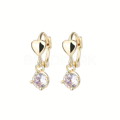Heart Brass Clear Cubic Zirconia Hoop Earrings FS-WG767CD-01-1