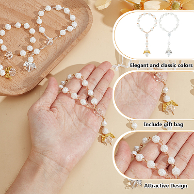 28Pcs 2 Styles Angel with Flower Plastic Imitation Pearl Charm Bracelets BJEW-GO0001-40-1