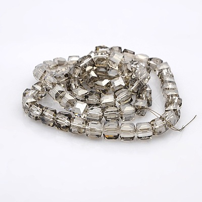 Half Plated Clear Glass Faceted Cube Beads Strands GLAA-A031-6mm-HP03-1