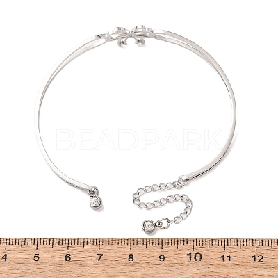 Bowknot 304 Stainless Steel & Rhinestone Cuff Bangles for Women BJEW-Z176-02P-1