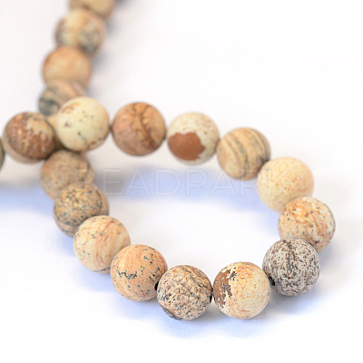 Frosted Natural Picture Jasper Round Bead Strands X-G-E334-6mm-26-1