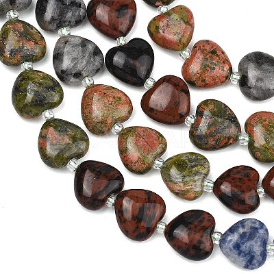 Gradient Color Natural  Labradorite & Mahogany Obsidian & Blue Spot Jasper & Unakite Beads Strands G-B185-A14-1