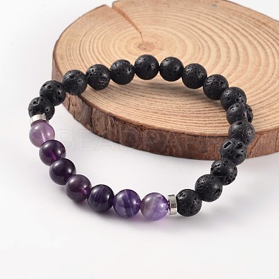 Natural Lava Rock Beaded Stretch Bracelets BJEW-JB02184-04-1