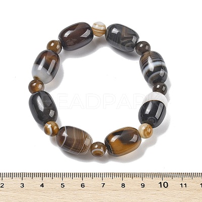 Natural Banded Agate Bead Stretch Bracelets G-P570-01M-1