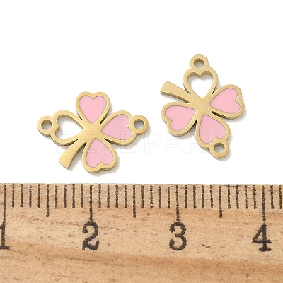 304 Stainless Steel Pink Enamel Shamrock Connector Charms LS-STAS-I322-62G-1