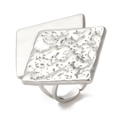 Non-Tarnish 304 Stainless Steel Rhombus Open Cuff Rings for Women RJEW-Z053-04P-1