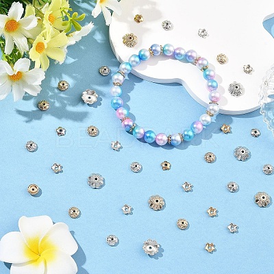 600Pcs 6 Styles CCB Plastic Bead Caps CCB-YW0001-78-1