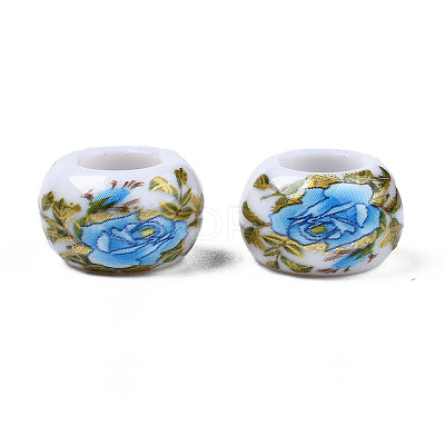 Flower Printed Opaque Acrylic Rondelle Beads SACR-S305-27-J02-1