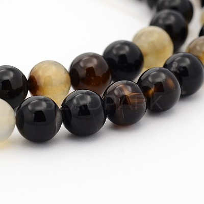 Dyed & Heated Black Agate Round Bead Strands G-P070-22-6mm-1