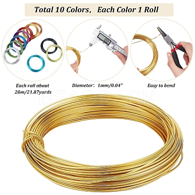 Pack of 10 rolls Multicolor Round Aluminum Wire 18 Gauge Jewelry Making Beading Craft Wire AW-PH0001-01-1mm-1