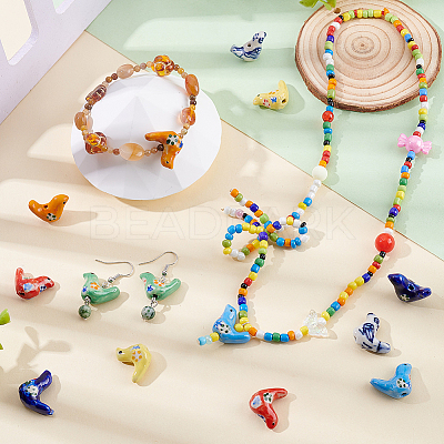 14Pcs 7 Colors Handmade Porcelain Beads PORC-PH0001-46-1