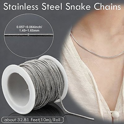 1Roll Stainless Steel Snake Chains STAS-BBC0006-87B-1