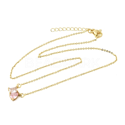 Brass Pave Cubic Zirconia Rectangle & Teardrop Pendant Cable Chain Necklaces KK-CBAB173-05G-09-1