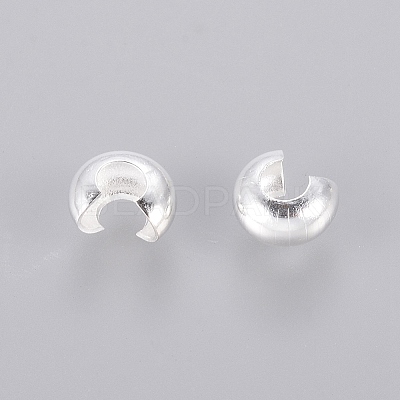 Silver Color Plated Brass Crimp End Beads Covers for Jewelry Making X-KK-H290-NFS-NF-1