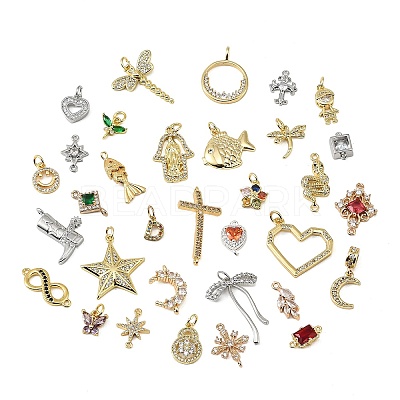 Brass Micro Pave Cubic Zirconia Pendants & Connector Finding Kits KK-XCP0002-20-1