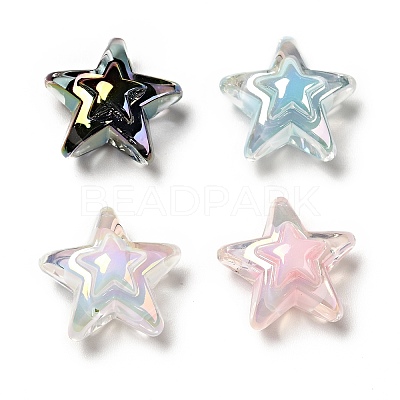 UV Plating Rainbow Iridescent Transparent Acrylic Beads X-OACR-C007-06-1