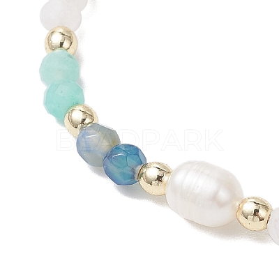 Natural Amethyst & Rainbow Moonstone & Amazonite & Cultured Freshwater Pearl Beads Braided Bead Bracelets for Women BJEW-JB12666-02-1