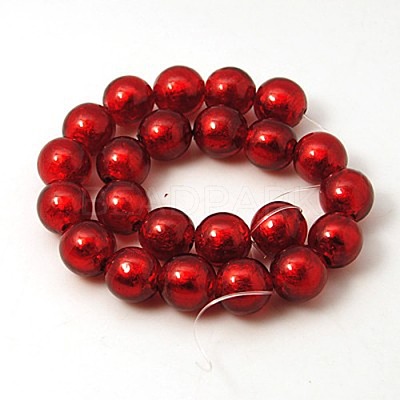 Red Round Handmade Silver Foil Glass Beads X-FOIL-G019-10mm-07-1