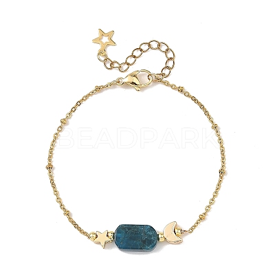 Natural Mixed Stone Rectangle & Moon Star Brass Beaded Bracelets BJEW-JB14231-1