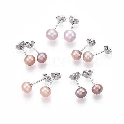 Pearl Ball Stud Earrings EJEW-Q701-01A-02-1