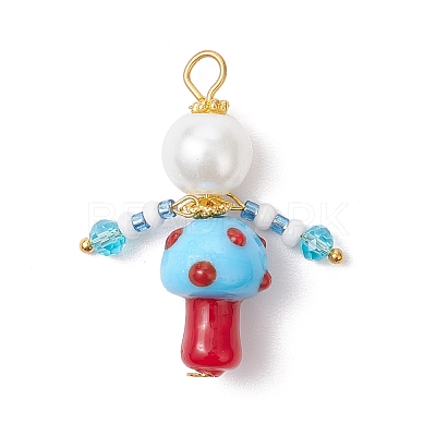 3Pcs 3 Colors Glass Seed Beaded Mushroom Human Pendants PALLOY-MZ00825-1