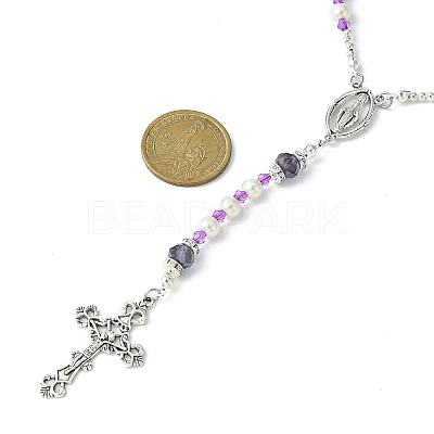 Glass Pearl Rosary Bead Necklace NJEW-TA00082-03-1