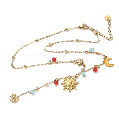 304 Stainless Steel Crystal Rhinestone & Plastic Sun Moon Star Pendant Y Necklaces for Women NJEW-G180-06G-1