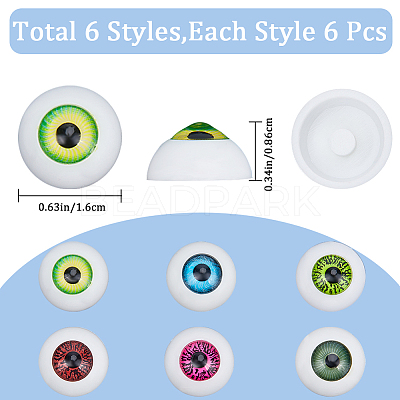 36pcs 6 colors Half Round Acrylic Craft Eyes KY-GF0001-45-1