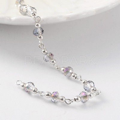 Silver Color Plated Brass Handmade Glass Beaded Chains AJEW-JB00204-1