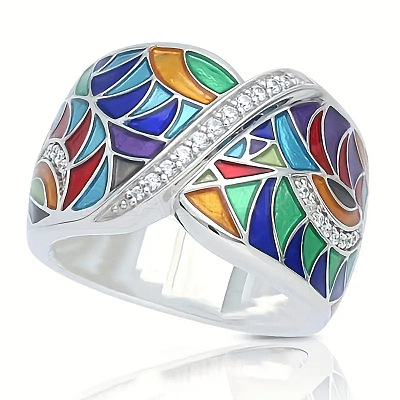 Ethnic Style Brass Micro Pave Cubic Zirconia and Enamel Finger Rings FS-WG810B2-03-1