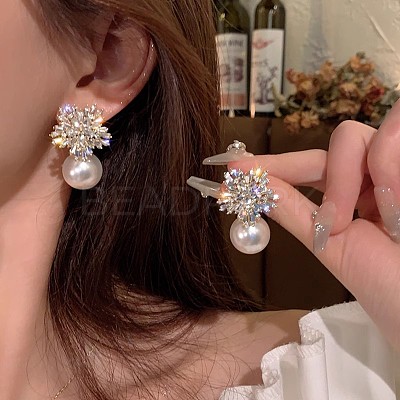 Snowflake with Round Alloy Crystal Rhinestone Dangle Stud Earrings FS-WGD1A25-01-1