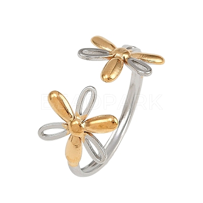 304 Stainless Steel Double Color Cuff Rings RJEW-S635-01GP-19-1