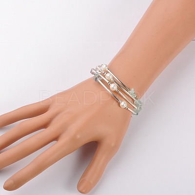 Gemstone Chip Warp Bracelets BJEW-JB01518-1