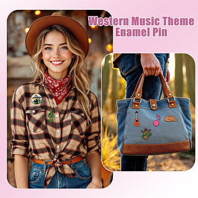 16Pcs 8 Styles Western Music Theme Enamel Pin JEWB-TA0001-29-1